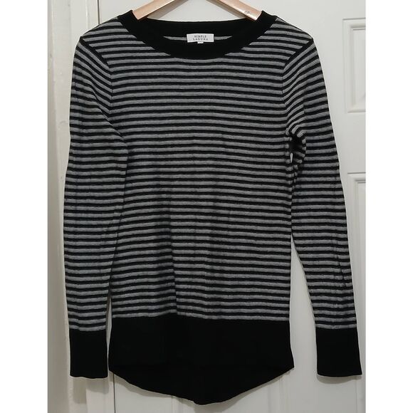 Simple laguna beach womens medium silk cashmere stripe sweater gray black - Picture 2 of 7